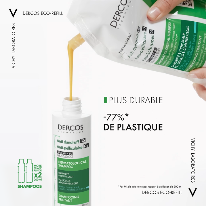 VICHY DERCOS Shampooing Éco-Recharge Anti-Pelliculaire DS - Cheveux normaux à gras